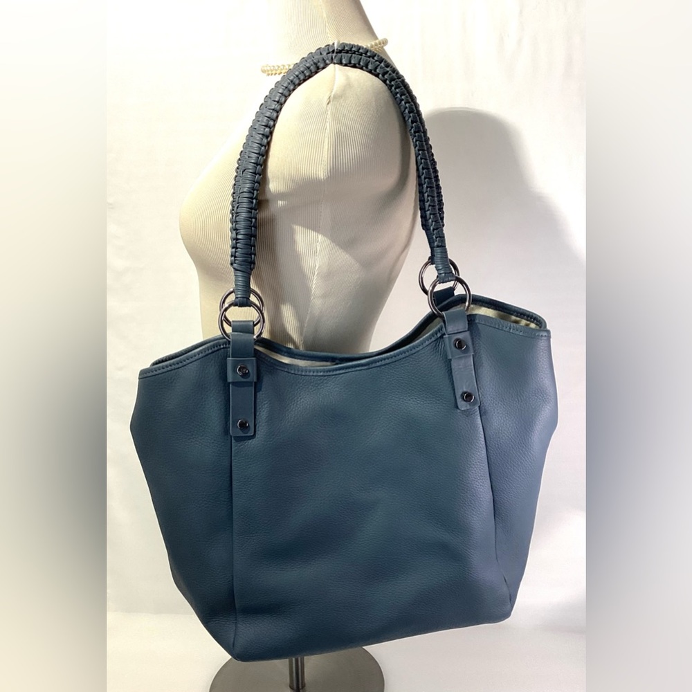 Vine Camuto Leather Shoulder Bag Purse Color Blue/Grey Woven Handle Departments